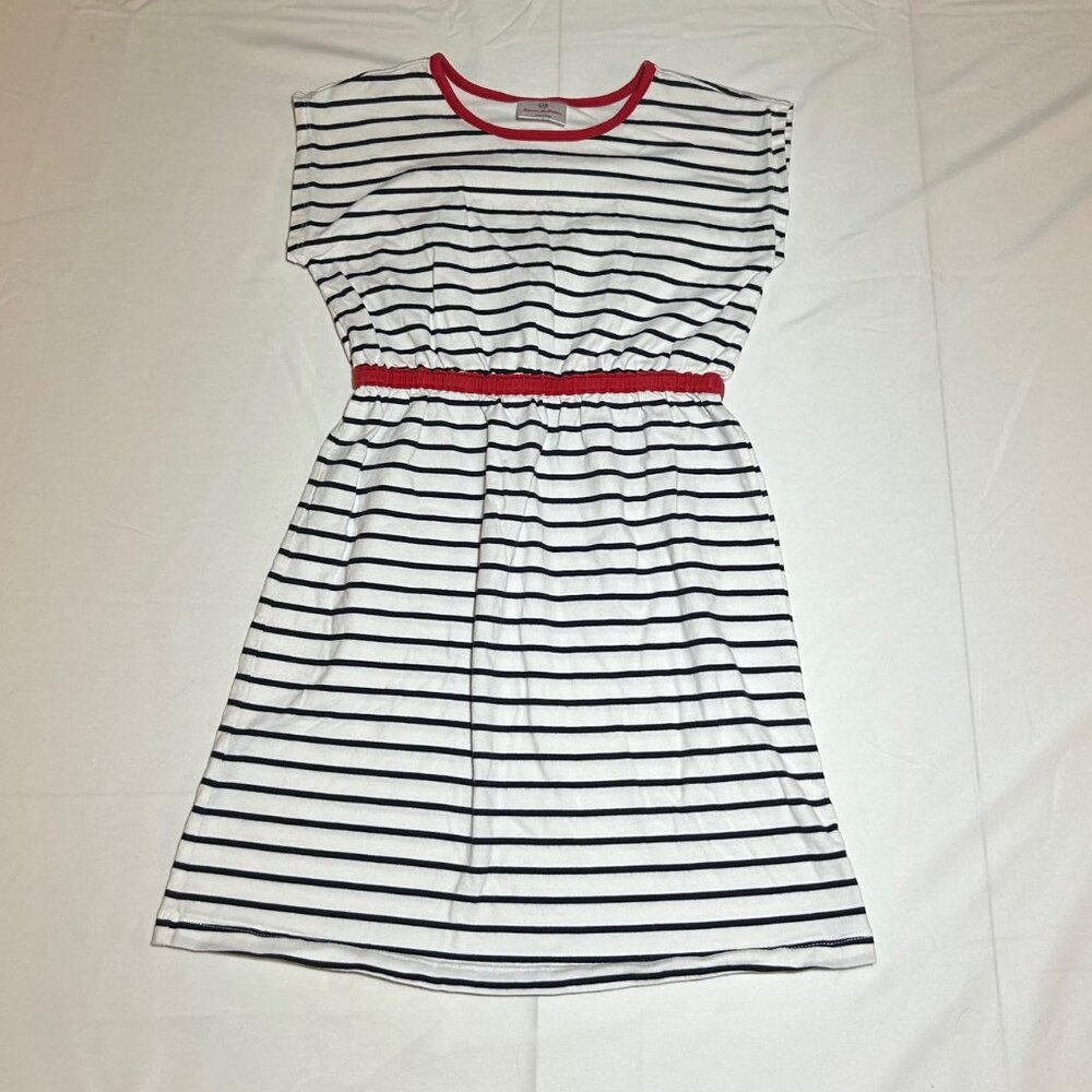 Hanna Andersson Girls 8 130cm Black White Striped Heart Cutout Dress